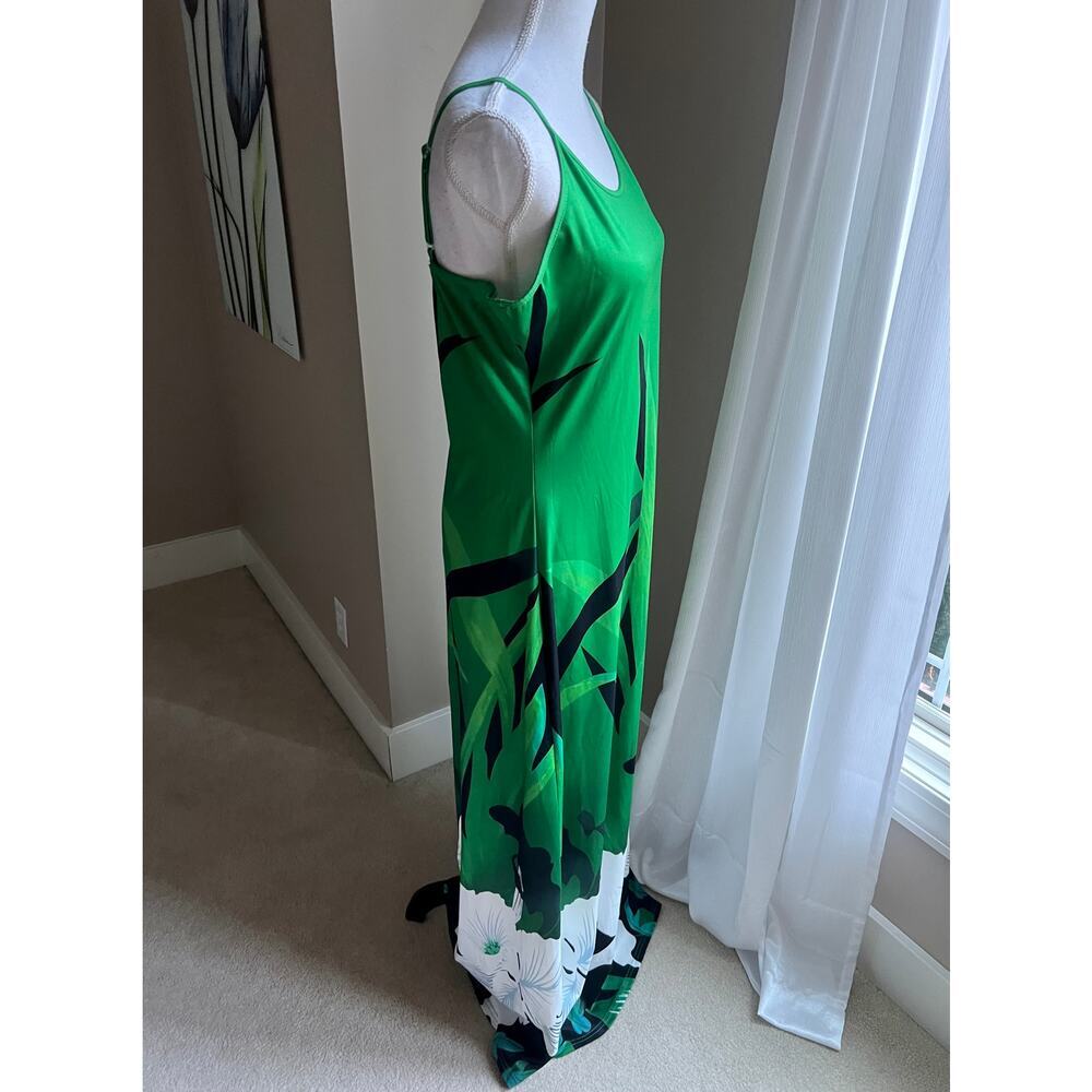 Tropical maxi vacation green a-line dress size large - Picture 3 of 4